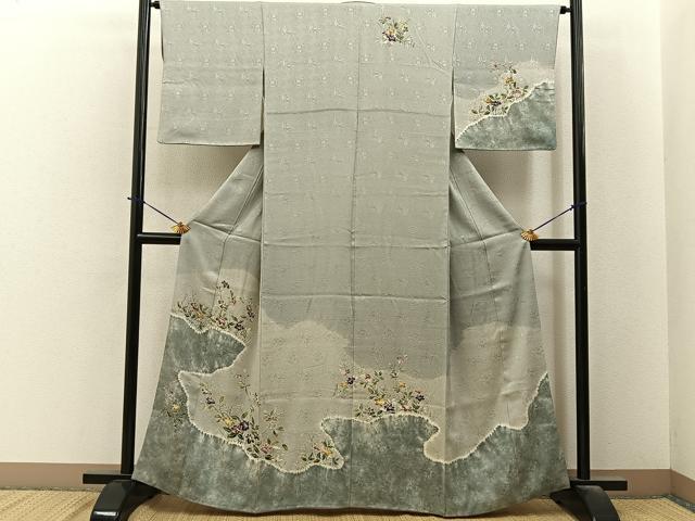 平和屋着物■訪問着 絞り 刺繍 型染め 杜若 正絹 逸品 BAAY6359hj