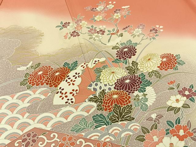 平和屋着物■訪問着 檜扇花文 暈し染め 金彩 正絹 逸品 BAAY6364hj