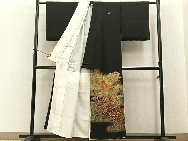 平和屋着物■豪華黒留袖 駒刺繍 松 金彩 正絹 逸品 BAAY6373hj