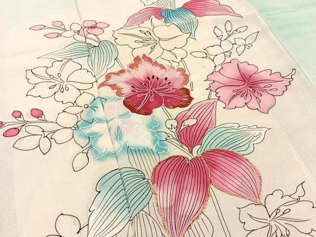 平和屋着物■訪問着 駒刺繍 草花文 暈し染め 正絹 逸品 BAAY6376hj