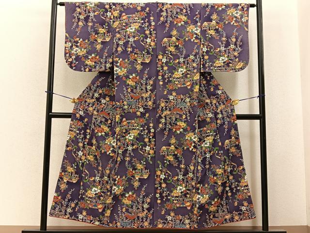 平和屋着物■上質な小紋 型染め 風景花文 暈し染め 正絹 逸品 未使用 BAAY6380hj