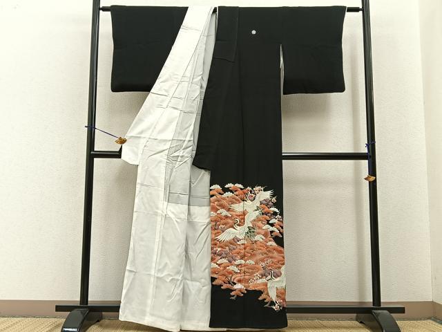 平和屋着物■豪華黒留袖 刺繍 浜松飛鶴文 金彩 正絹 逸品 BAAY6386hj