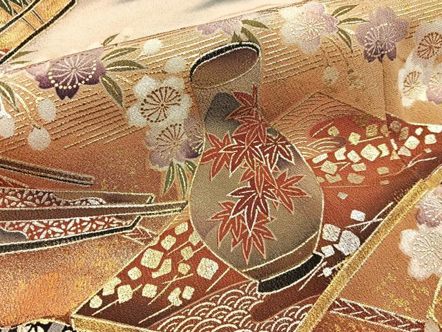 平和屋着物■豪華黒留袖 飛鶴文箱花文 暈し染め 金銀彩 正絹 逸品 BAAY6387hj