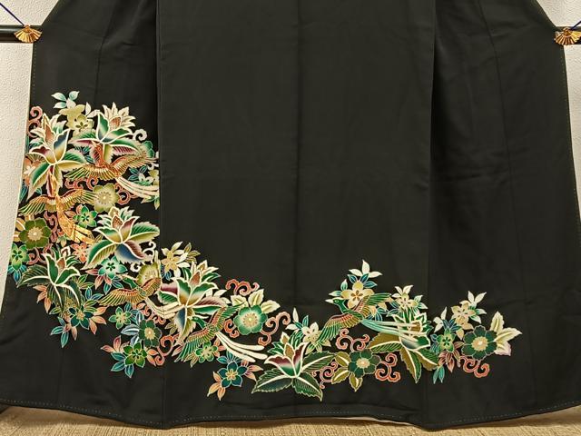 平和屋着物■豪華黒留袖 駒刺繍 更紗花鳥文 金彩 正絹 逸品 BAAY6388hj