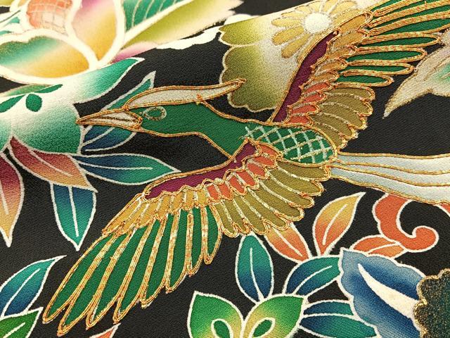 平和屋着物■豪華黒留袖 駒刺繍 更紗花鳥文 金彩 正絹 逸品 BAAY6388hj