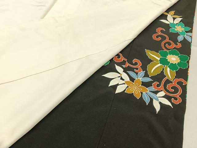 平和屋着物■豪華黒留袖 駒刺繍 更紗花鳥文 金彩 正絹 逸品 BAAY6388hj