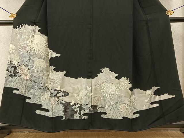 平和屋着物■豪華黒留袖 刺繍 乱菊 銀糸 正絹 逸品 BAAY6389hj