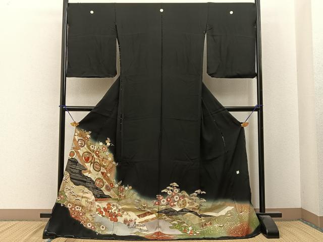 平和屋着物■豪華黒留袖 作家物 駒刺繍 鳳凰風景花文 暈し染め 金彩 仮絵羽 正絹 逸品 未使用 BAAY6394hj