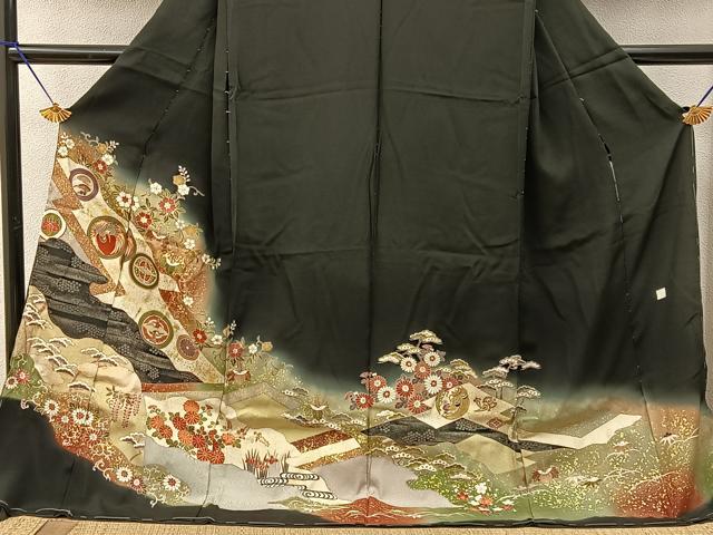 平和屋着物■豪華黒留袖 作家物 駒刺繍 鳳凰風景花文 暈し染め 金彩 仮絵羽 正絹 逸品 未使用 BAAY6394hj