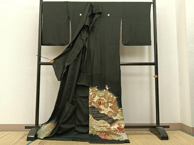 平和屋着物■豪華黒留袖 作家物 駒刺繍 鳳凰風景花文 暈し染め 金彩 仮絵羽 正絹 逸品 未使用 BAAY6394hj