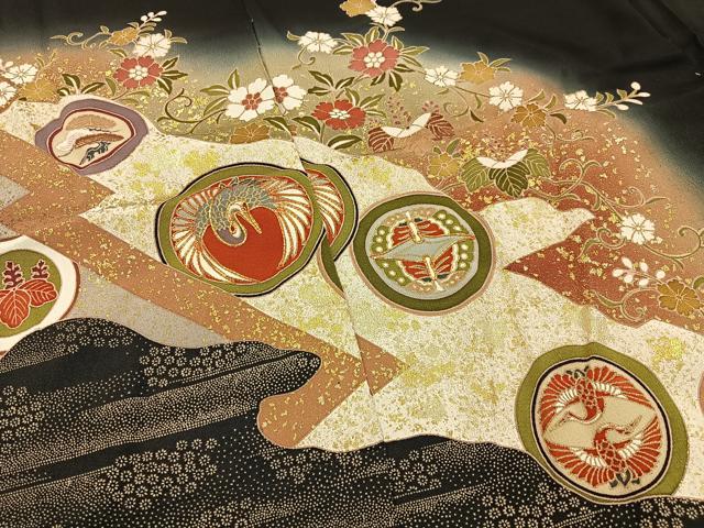 平和屋着物■豪華黒留袖 作家物 駒刺繍 鳳凰風景花文 暈し染め 金彩 仮絵羽 正絹 逸品 未使用 BAAY6394hj