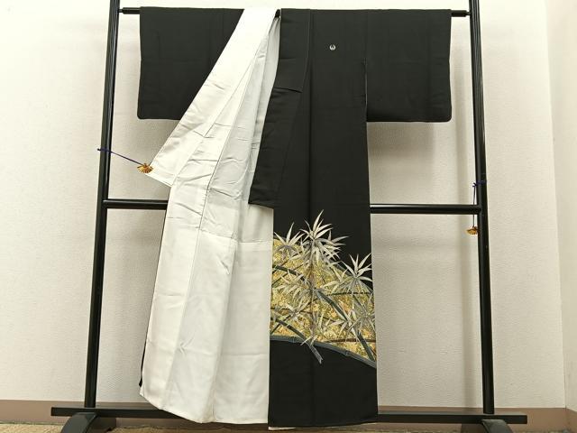平和屋着物■豪華黒留袖 作家物 刺繍 笹竹文 金彩 正絹 逸品 BAAY6395hj