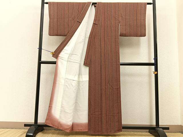 平和屋着物■上質な小紋 縞 鬼しぼ縮緬 正絹 逸品 BAAY6396hj