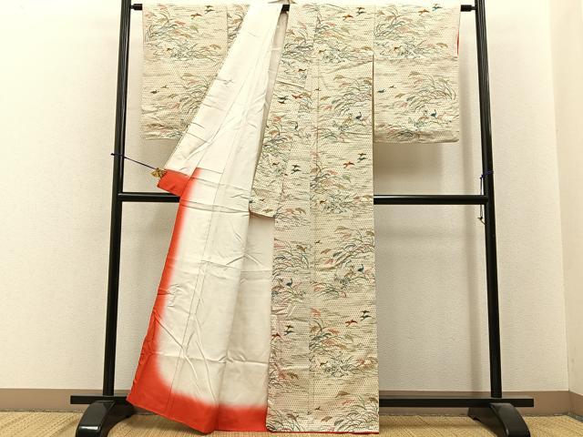 平和屋着物■上質な小紋 紬地 花鳥文 正絹 逸品 BAAY6397hj