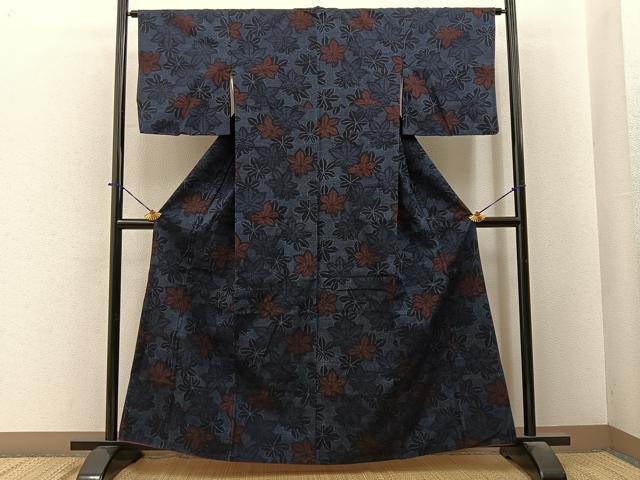 平和屋着物■結城紬 草葉文 三越扱い 正絹 逸品 BAAY6398hj