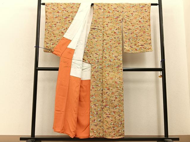 平和屋着物■上質な小紋 流水草花文 鬼しぼ縮緬 正絹 逸品 BAAY6403hj