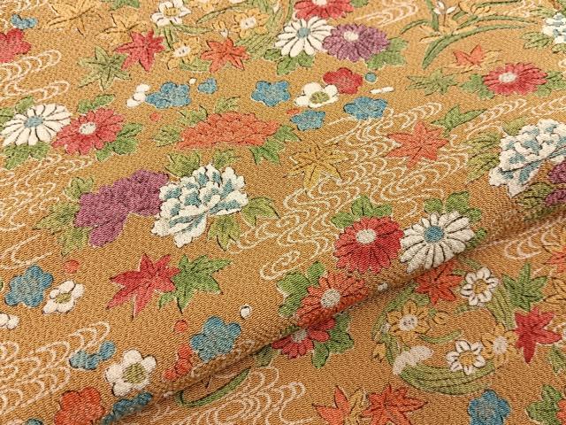 平和屋着物■上質な小紋 流水草花文 鬼しぼ縮緬 正絹 逸品 BAAY6403hj