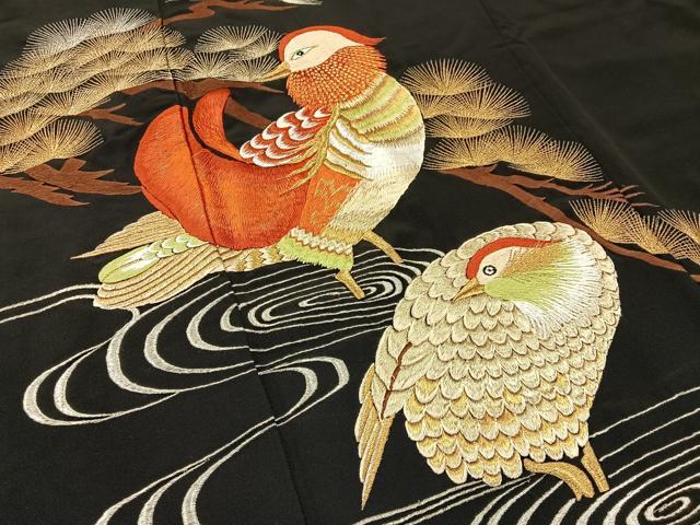 平和屋着物■黒留袖 総刺繍 鴛鴦 金銀糸 洗える着物 BAAY6407hj