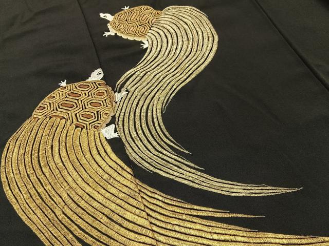 平和屋着物■豪華黒留袖 総刺繍 蓑亀 金銀糸 正絹 逸品 BAAY6408hj