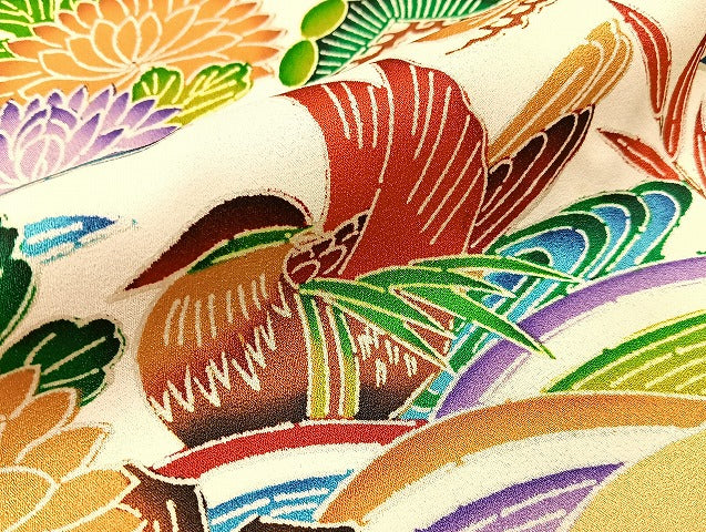 平和屋着物■豪華振袖 型染め 雲重ね花鳥文 正絹 逸品 BAAY6409hj