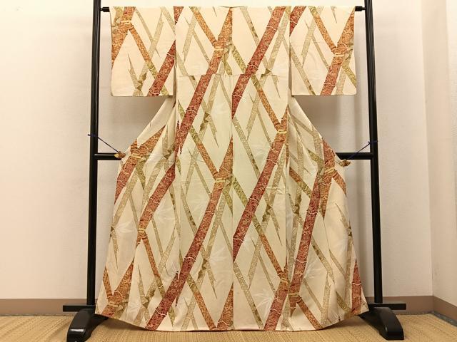 平和屋着物■上質な小紋 笹竹吉祥花文 正絹 逸品 BAAY6414hj