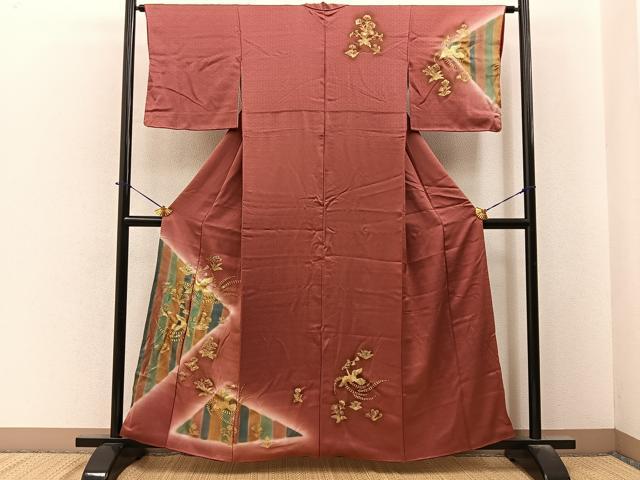 平和屋着物■訪問着 花喰い鳥 暈し染め 金彩 正絹 逸品 BAAY6420hj