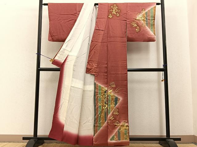 平和屋着物■訪問着 花喰い鳥 暈し染め 金彩 正絹 逸品 BAAY6420hj