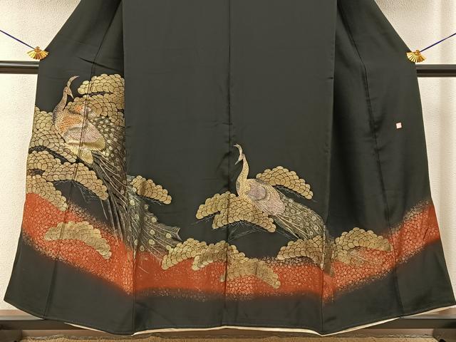 平和屋着物■豪華黒留袖 作家物 孔雀 暈し染め 金彩 正絹 逸品 BAAY6437hj