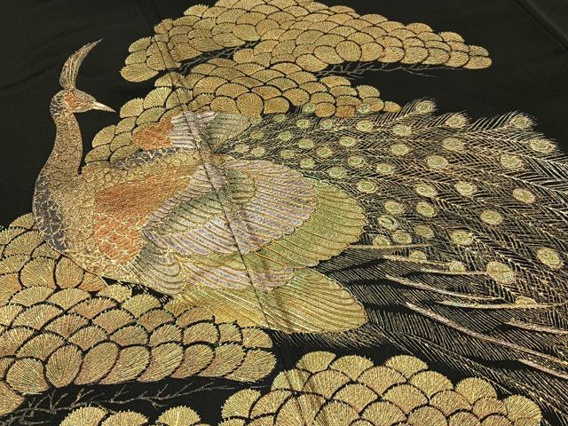 平和屋着物■豪華黒留袖 作家物 孔雀 暈し染め 金彩 正絹 逸品 BAAY6437hj