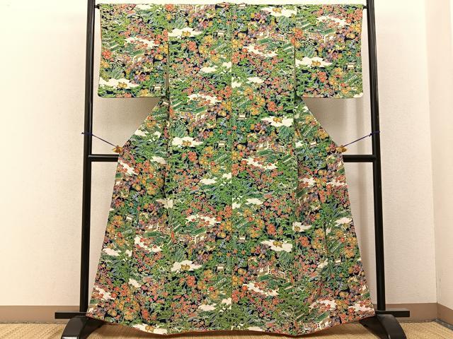 平和屋着物■上質な小紋 風景花文 正絹 逸品 未使用 BAAY6439hj