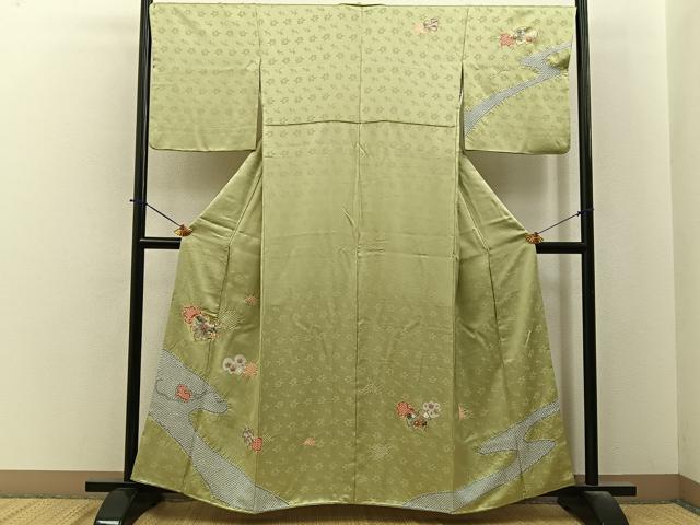 平和屋着物■訪問着 絞り 駒刺繍 宝尽くし 蔦の葉文 金彩 正絹 逸品 BAAY6453hj