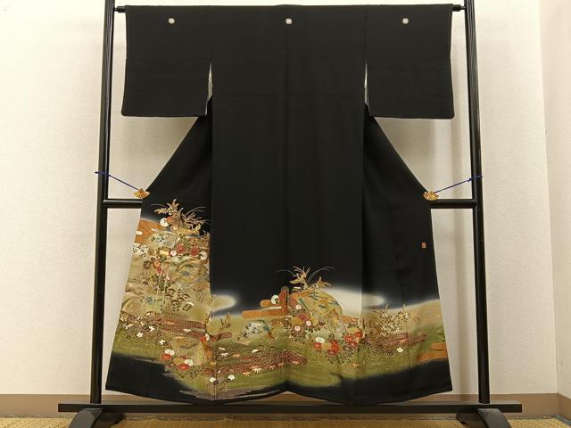 平和屋着物■豪華黒留袖 作家物 地紙花鳥文 暈し染め 金銀彩 正絹 逸品 BAAY6463hj