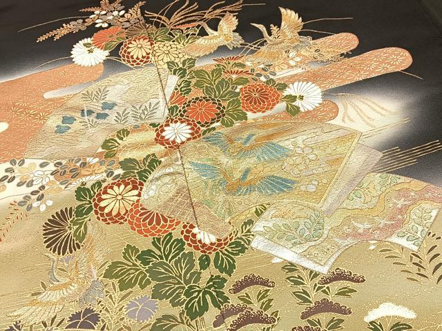 平和屋着物■豪華黒留袖 作家物 地紙花鳥文 暈し染め 金銀彩 正絹 逸品 BAAY6463hj