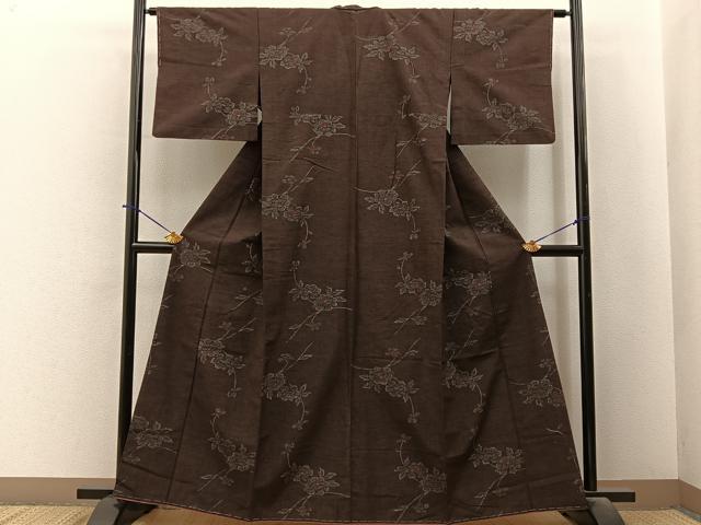 平和屋着物■上質な紬 胴抜き仕立て 枝花文 正絹 逸品 未使用 BAAY6467hj