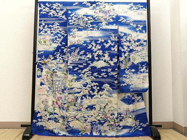 平和屋着物■豪華振袖 駒刺繍 御所車花文 正絹 逸品 BAAY6468hj