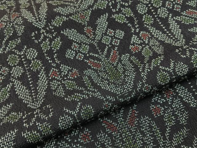 平和屋着物■本塩沢 草花文 濃紺地 正絹 逸品 BAAY6483hj