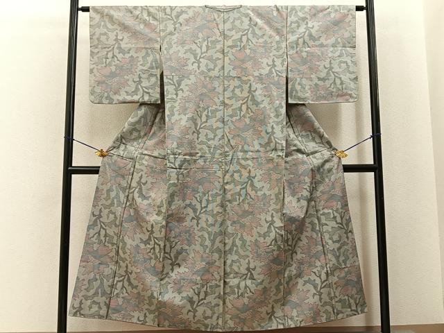 平和屋着物■本場大島紬 7マルキ 草花文 正絹 逸品 未使用 BAAY6489hj