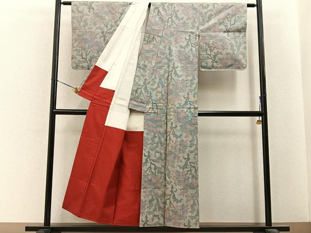 平和屋着物■本場大島紬 7マルキ 草花文 正絹 逸品 未使用 BAAY6489hj
