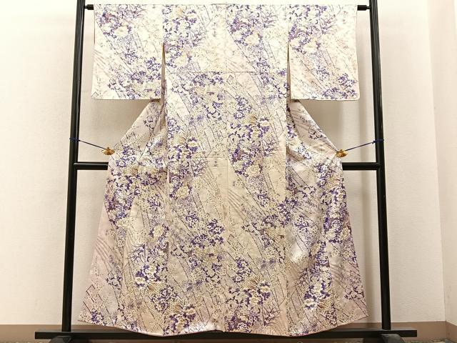 平和屋着物■上質な小紋 鹿の子草花文 金彩 正絹 逸品 BAAY6498hj
