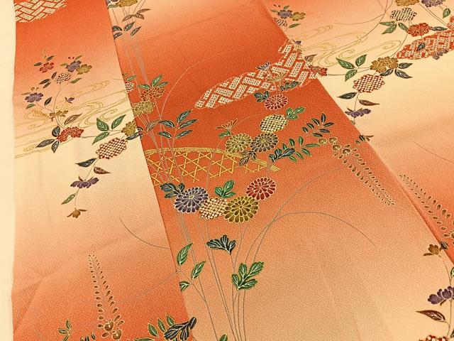 平和屋着物■上質な小紋 籬草花文 暈し染め 金彩 正絹 逸品 BAAY6501hj