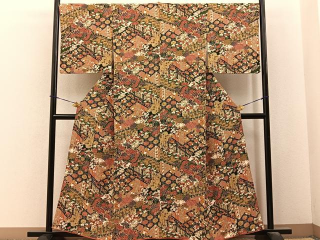 平和屋着物■上質な小紋 菱天井花鳥文 正絹 逸品 BAAY6502hj