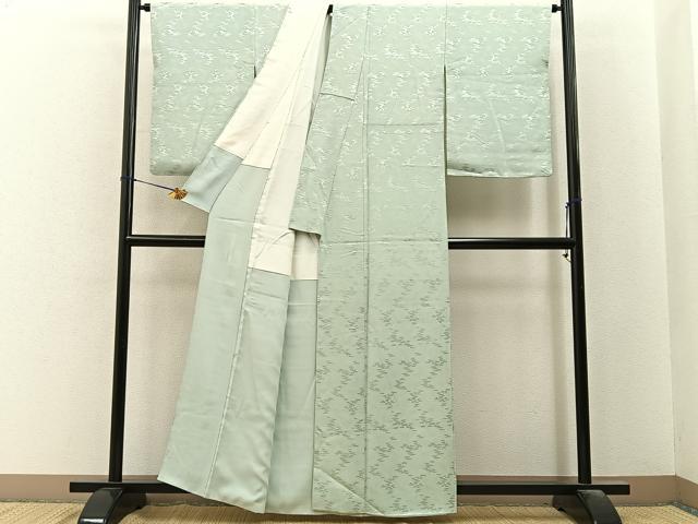 平和屋着物■上質な色無地 飛鶴エ霞地紋 夏虫色 正絹 逸品 BAAY6507hj