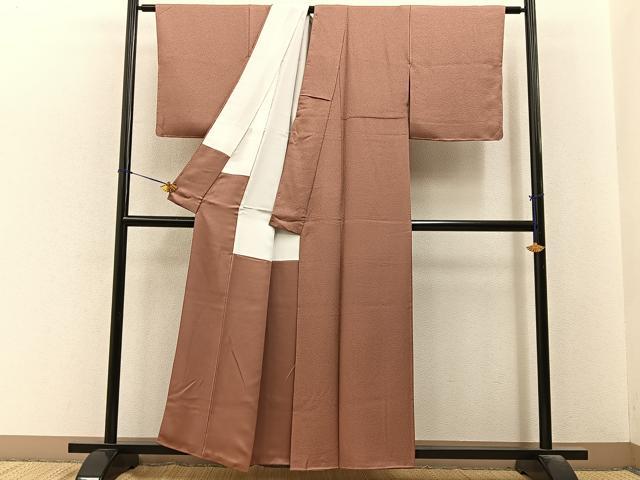 平和屋着物■本草木染作家 瑞寶 色無地 紋意匠 土器色 正絹 逸品 BAAY6508hj