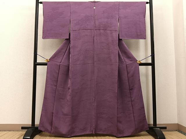 平和屋着物■上質な色無地 風景地紋 京紫色 正絹 逸品 BAAY6510hj