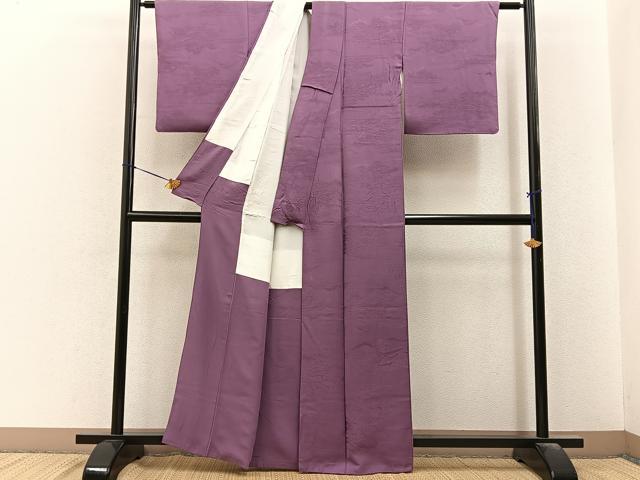 平和屋着物■上質な色無地 風景地紋 京紫色 正絹 逸品 BAAY6510hj