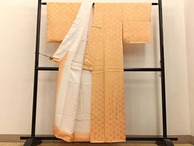 平和屋着物■上質な色無地 蜀江花地紋 杏色 正絹 逸品 BAAY6511hj