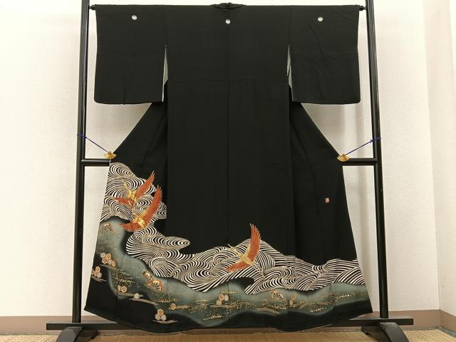 平和屋着物■豪華黒留袖 作家物 駒刺繍 飛鶴片輪車文 暈し染め 金彩 正絹 逸品 BAAY6522hj