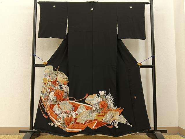 平和屋着物■豪華黒留袖 作家物 駒刺繍 鉾 扇面花文 金彩 正絹 逸品 BAAY6523hj