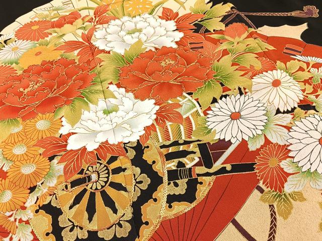 平和屋着物■豪華黒留袖 駒刺繍 花車文 金彩 正絹 逸品 BAAY6524hj