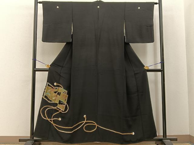 平和屋着物■豪華黒留袖 総刺繍 飛鶴屏風松文 金糸 正絹 逸品 BAAY6525hj